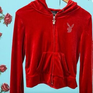 PLAYBOY Red Velour Hoodie Jacket